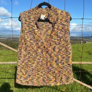 VTG TALBOTS Colorful Wool Blend Snap Button Knit Sweater Vest Cardigan L